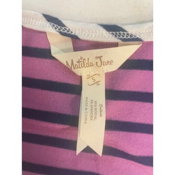 Matilda Jane No Limitations Purple Striped Swing Top with pockets Small - Picture 5 of 5